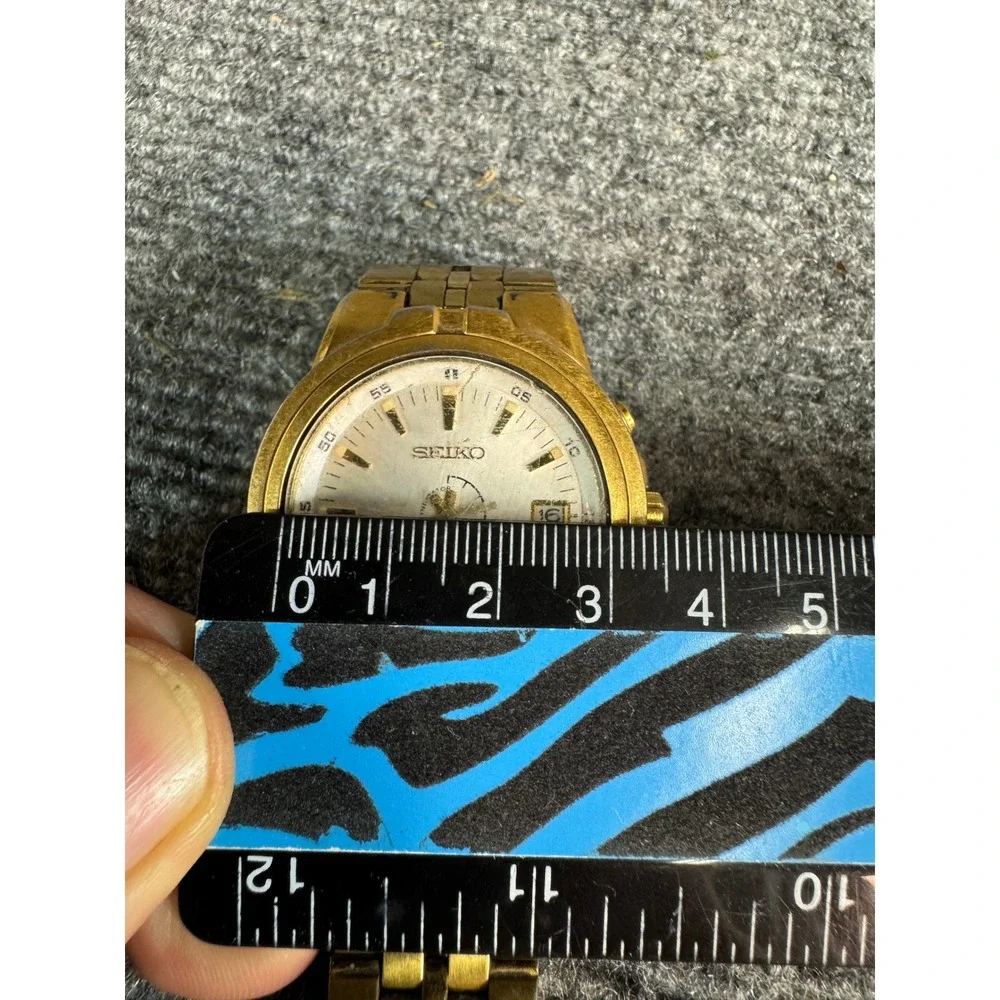 Seiko Kinetic Water Resist 100M Mens Gold Tone Watch 5M42-0L20 White Dial